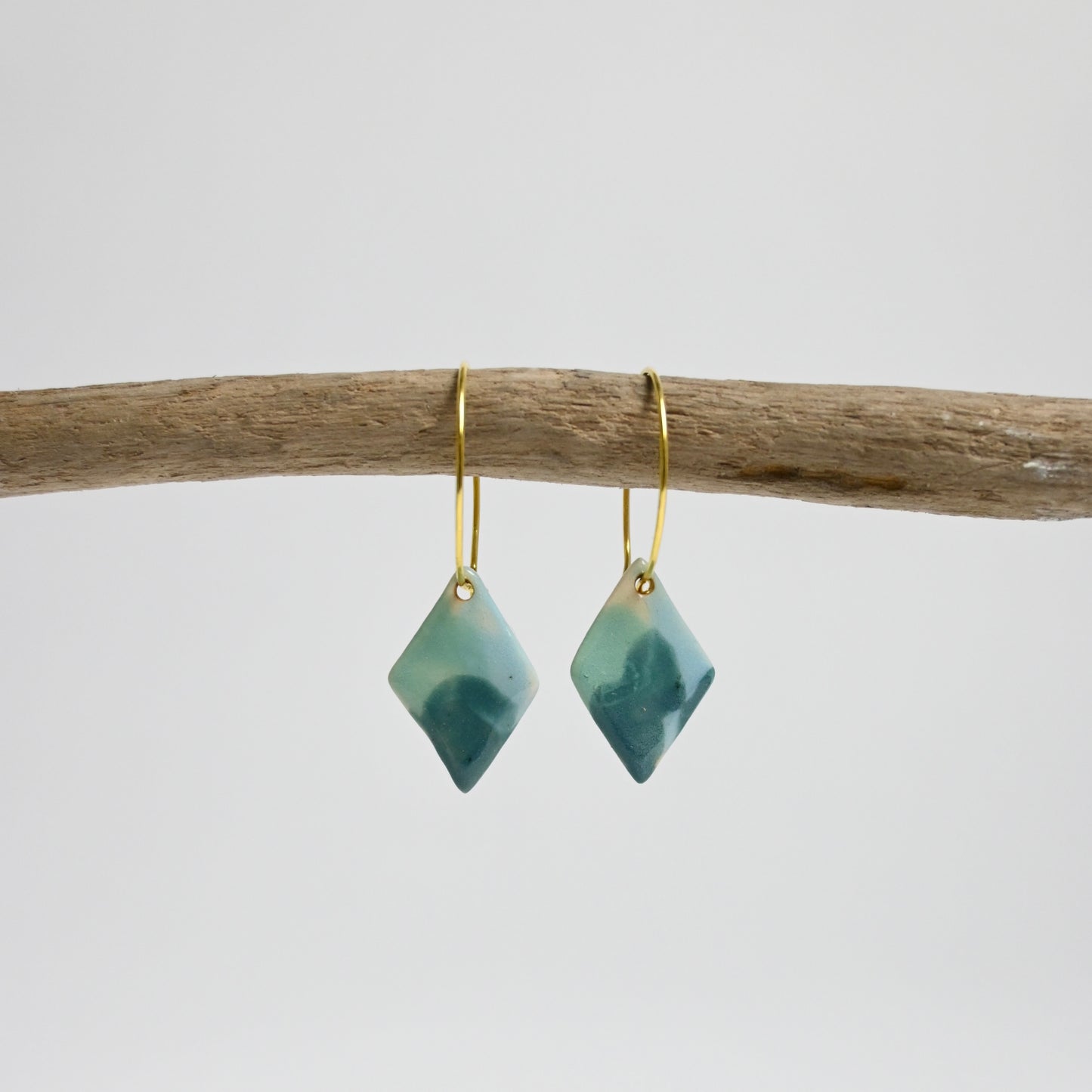 Ceramic Earrings - Gold Hoop Diamond