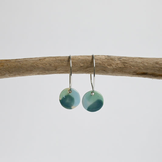 Ceramic Earrings - Silver Hoop Disc