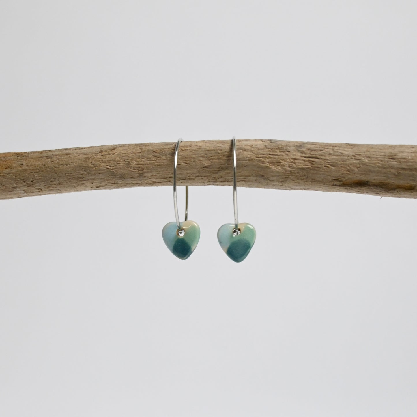 Ceramic Earrings - Silver Hoop Mini Heart