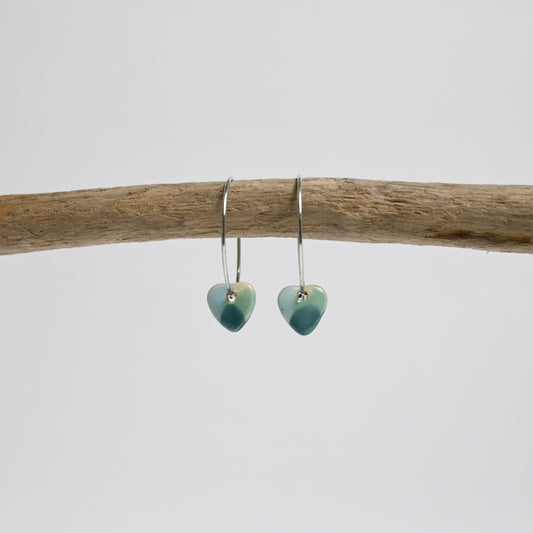 Ceramic Earrings - Silver Hoop Mini Heart