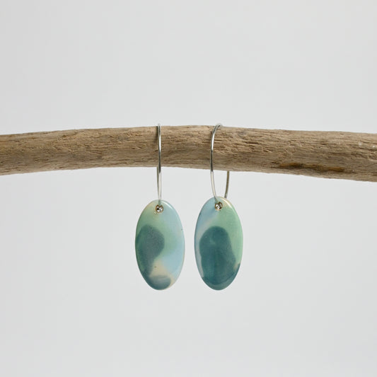 Ceramic Earrings - Silver Hoop Oval