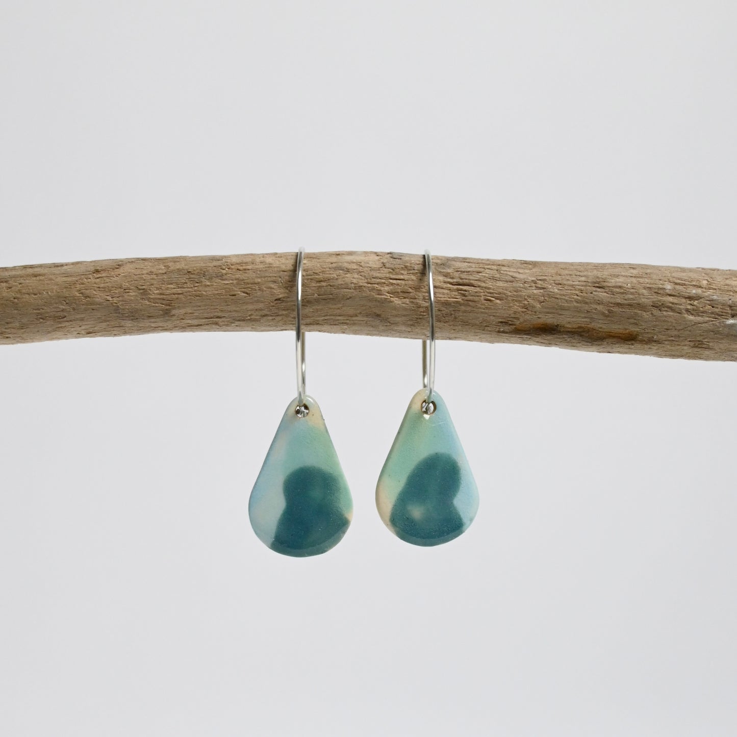 Ceramic Earrings - Silver Hoop Teardrop