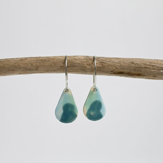 Ceramic Earrings - Silver Hoop Teardrop