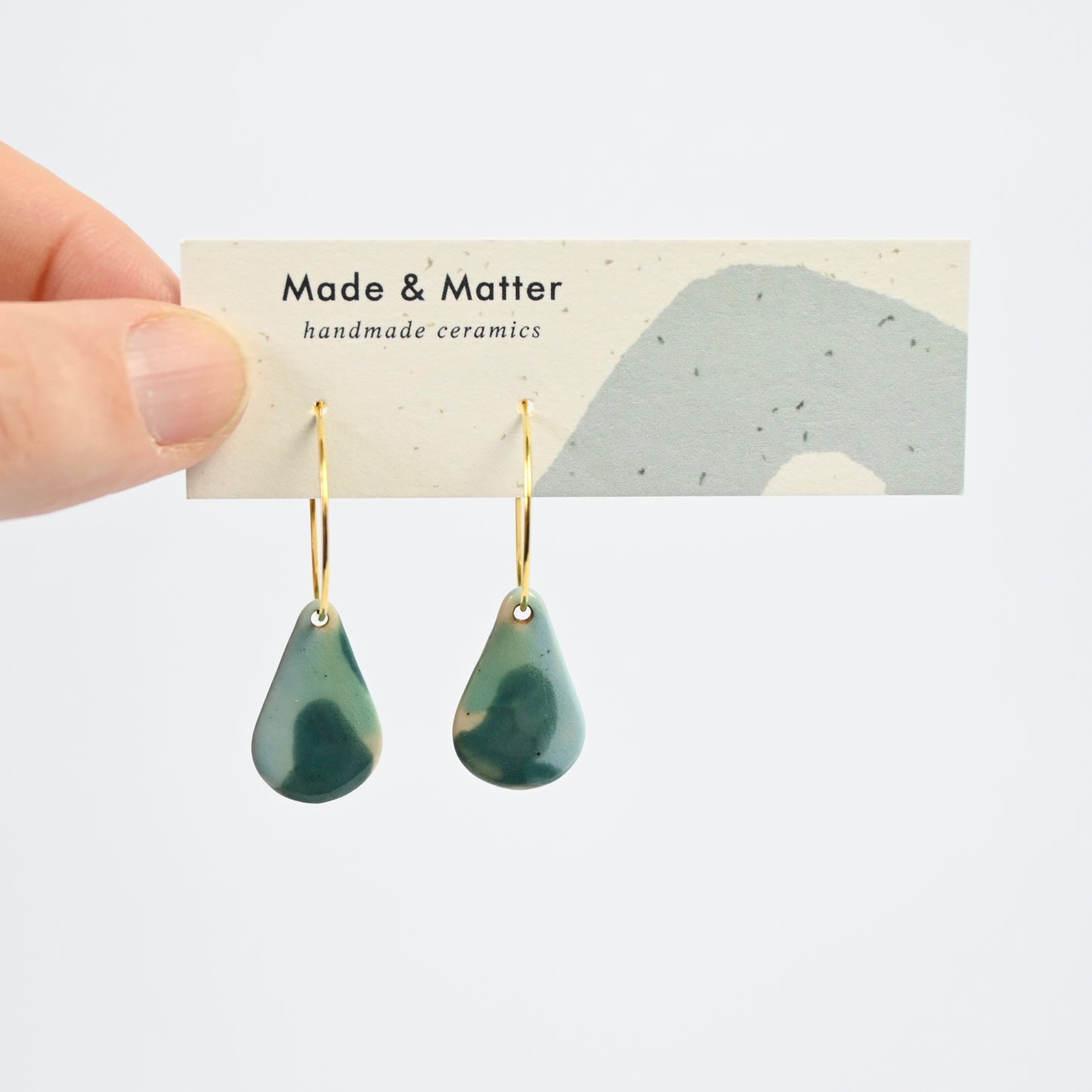 Ceramic Earrings - Gold Hoop Teardrop