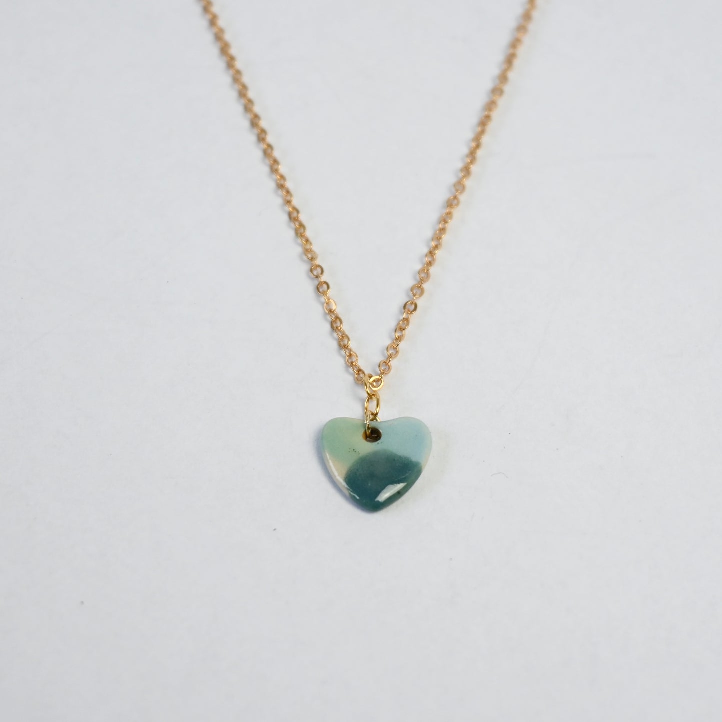 Ceramic Necklace - Landscape Heart Gold