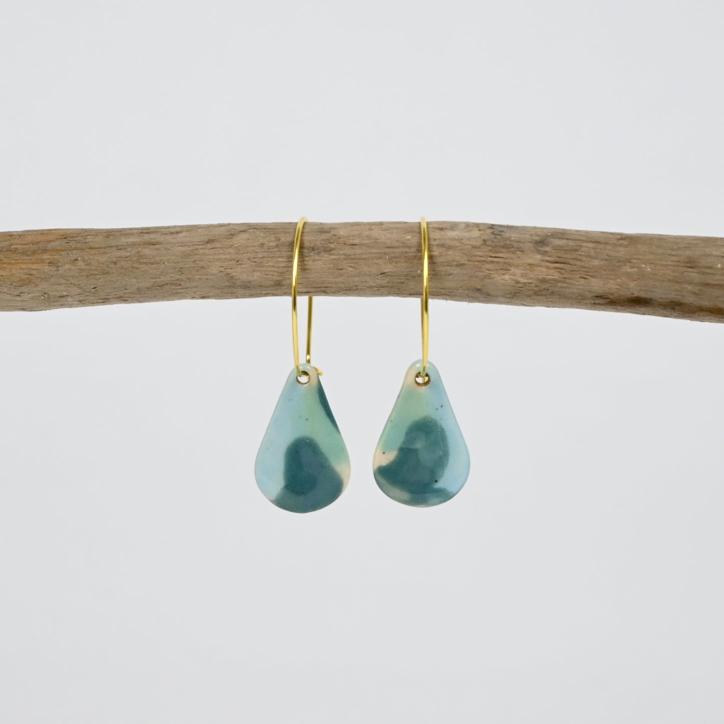 Ceramic Earrings - Gold Hoop Teardrop