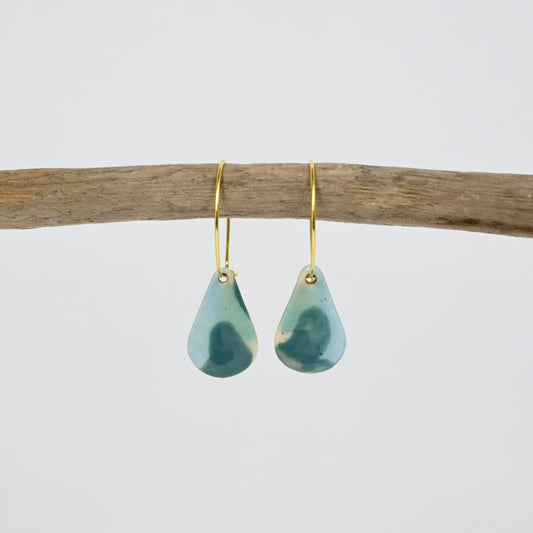 Ceramic Earrings - Gold Hoop Teardrop