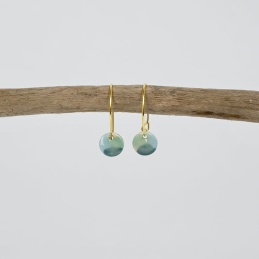 Ceramic Earrings - Gold Hoop Mini Disc